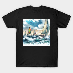 Abstract looking illustration of a sailboat race T-Shirt